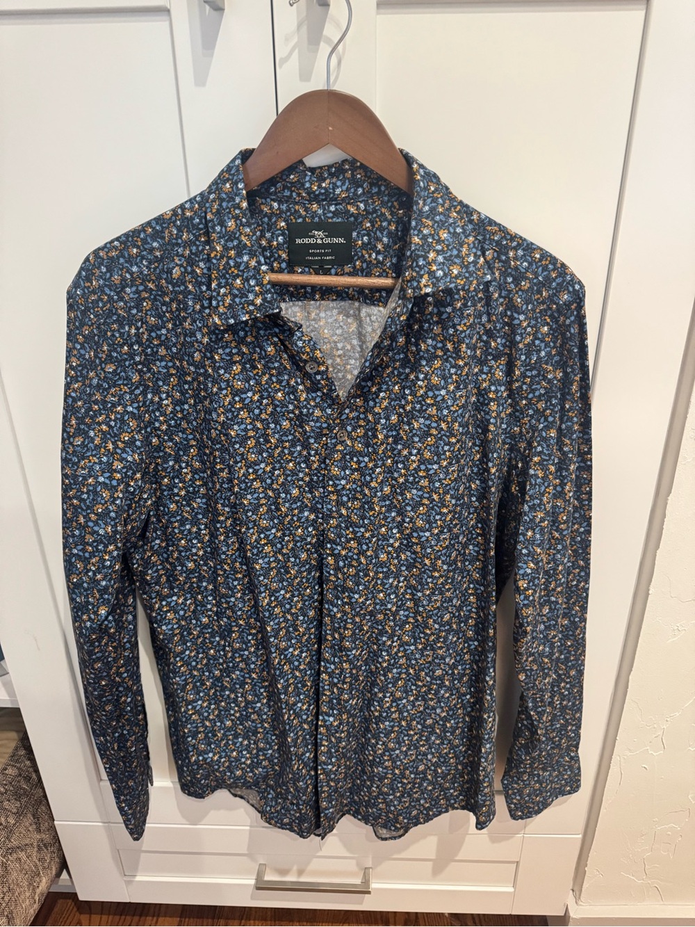 Rodd & Gunn Navy Floral Button-Down Shirt with Gold Accents